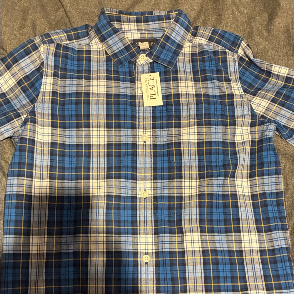 The children’s Place Men's Blue and White Plaid Shirt